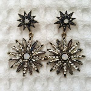 Star burst black antique gold rhinestone earrings